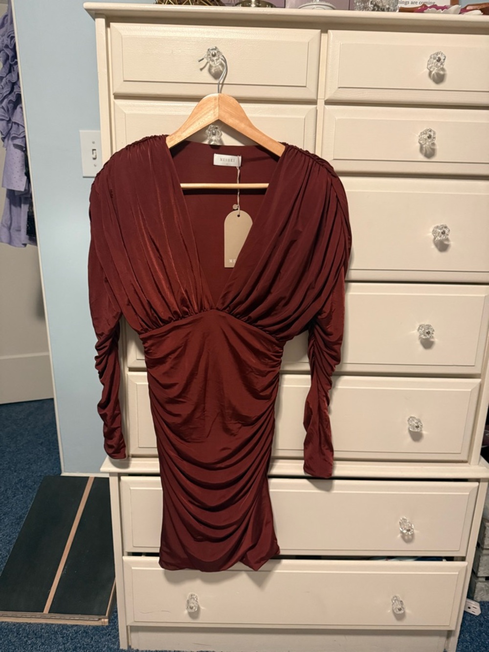 Meshki Sexy Burgundy Deep V Dress